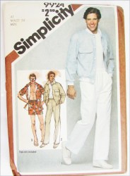 9924 SIMPLICITY 1981 MEN LINED OR NOT JACKET, PANTS, SHORTS PATTERN SZ 38 WST 81 CM uncut